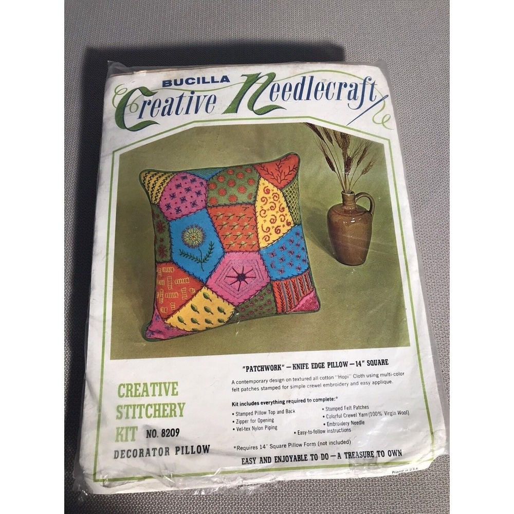Bucilla Pillow Patchwork Knife Edge Creative Needlecraft 8209 14" Square